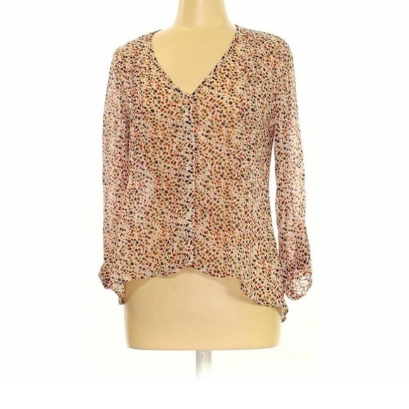 Kina sheer blouse‎ polka dot cream red navy career - Picture 6 of 16